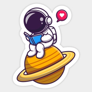 Cute Astronaut Read Book On Planet Sticker